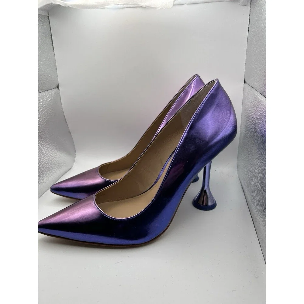 New 5.5 INC International Concepts Purple Metallic flared Heels Pumps Shiny Sz 9